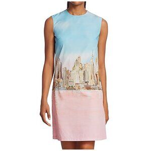 Lela Rose NYC New York City Skyline Shift Dress Cotton Blue Pink Building 4